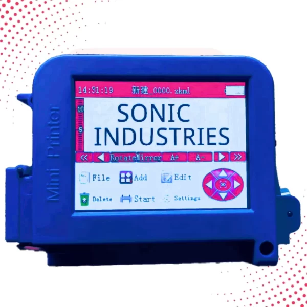 Sonic Industries - Mini Portable Economic Inkjet Printer 12.7mm With Solvent Cartridge