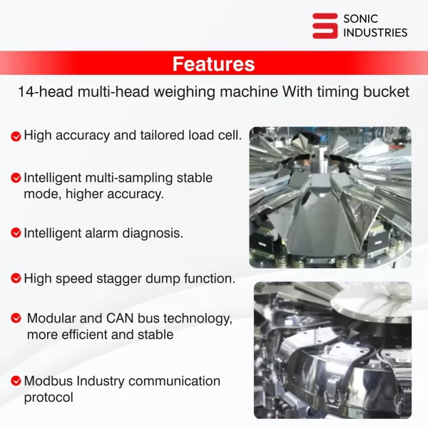 Sonic Industries 14-Head Multi-Head Weighing Machine with Timing Bucket (1.6L Capacity) - Ultra-Precision Weighing for High-Speed Packaging - Image 4