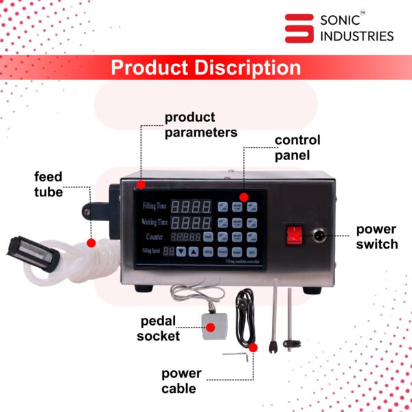 Sonic Industries 280 Digital Panel Liquid Filling Machine 10ml to 5000ml  - Single Head | Precision Filling with Digital Control - Image 3