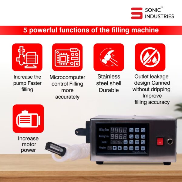 Sonic Industries 280 Digital Panel Liquid Filling Machine 10ml to 5000ml  - Single Head | Precision Filling with Digital Control - Image 5