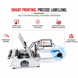 Semi Automatic Labelling Machine with 7 Inch Printer by Sonic Industries