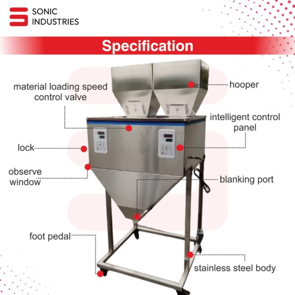 Sonic Industries Two-Head Granule Filling Machine 50g-3kg – Dual Head Precision Filler for Efficient Bulk Granule Dispensing - Image 3