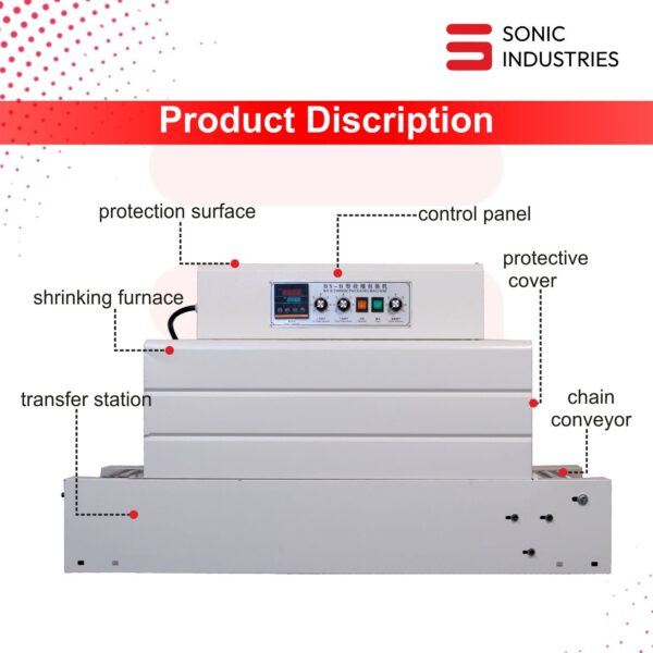 Sonic Industries Shrink Tunnel BS4525 | 18" W × 10" H | High-Performance Shrink Wrap Tunnel with Rod/Belt Conveyor - Image 4