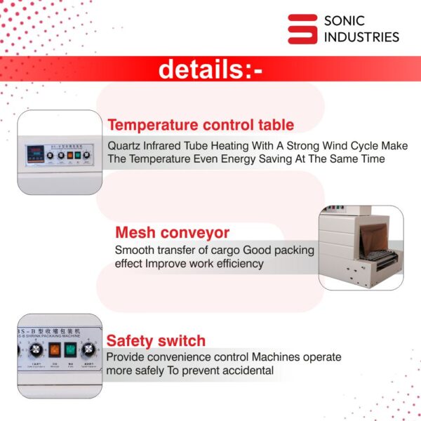 Sonic Industries Shrink Tunnel BS4525 | 18" W × 10" H | High-Performance Shrink Wrap Tunnel with Rod/Belt Conveyor - Image 5