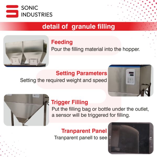 Sonic Industries Two-Head Granule Filling Machine 50g-3kg – Dual Head Precision Filler for Efficient Bulk Granule Dispensing - Image 6