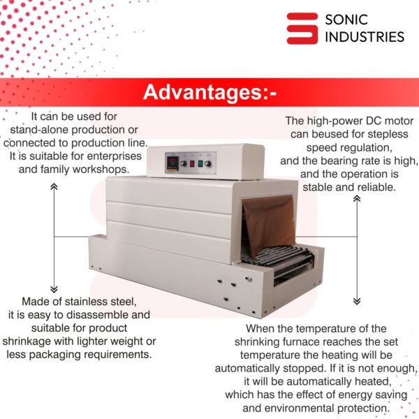 Sonic Industries Shrink Tunnel BS4525 | 18" W × 10" H | High-Performance Shrink Wrap Tunnel with Rod/Belt Conveyor - Image 7