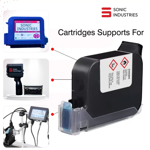 Sonic Industries 12.7 mm Premium Quality Black Solvent Cartridge Ink for Handheld Inkjet Printer