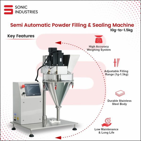 10 to 1500 Grams Powder Filling Machine by Sonic Industries