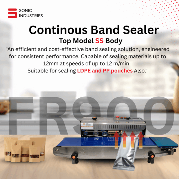 Sonic Industries SS Body Band Sealing Machine – Heavy Duty Model for All Pouch Types