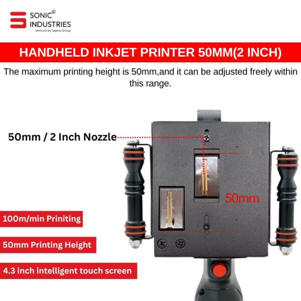 Sonic Industries 50MM Handheld Thermal Inkjet Printer with Solvent Cartridge – Ultra-Wide Format Industrial Coding