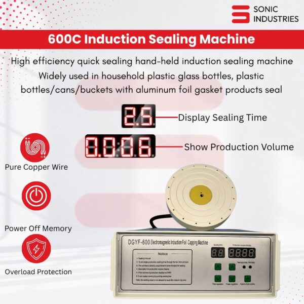 Sonic Industries 600C Induction Sealing Machine (20mm to 130mm Cap Diameter)