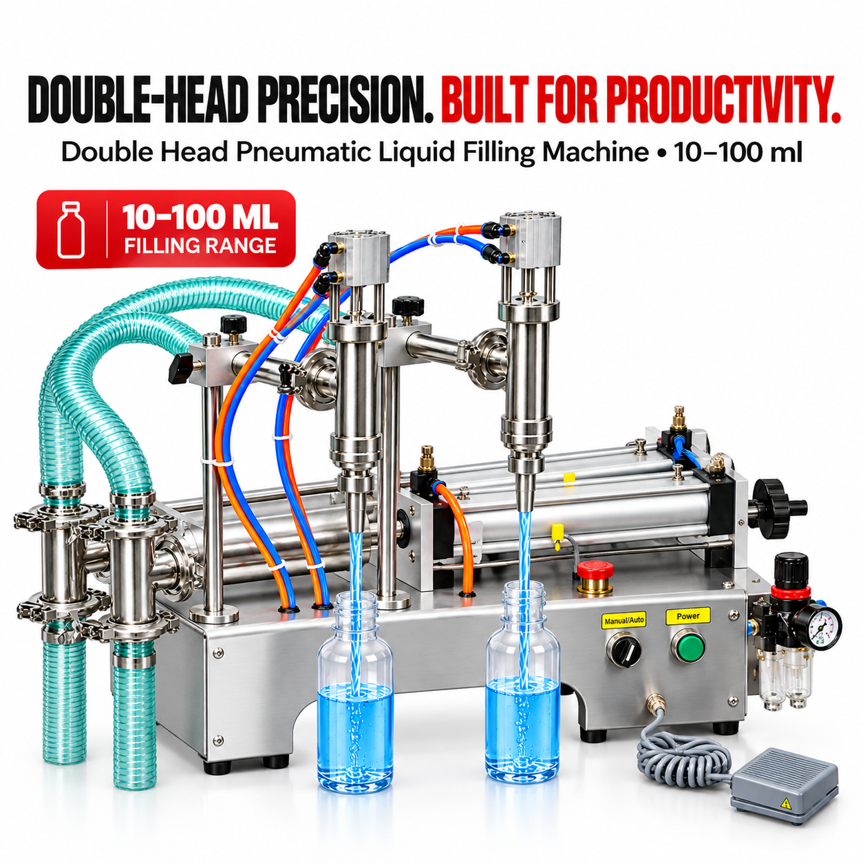 Pneumatic Liquid Filling Machine Double Head 10ML to 100ML by Sonic Industries - Image 3