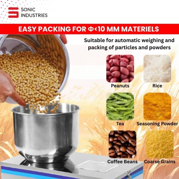 Sonic Industries 10g to 200g Powder and Partical Filling Machine | Automatic Weigh Filler for Spices, Flour & Powders