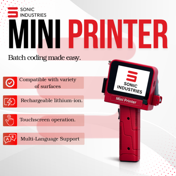 Sonic Industries Mini Pro Thermal Inkjet Printer with Solvent Cartridge
