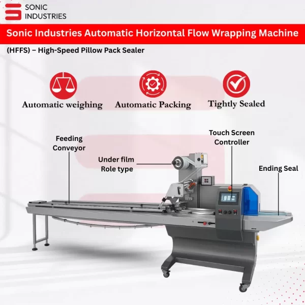 Sonic Industries Automatic Horizontal Flow Wrapping Machine (HFFS) – High-Speed Pillow Pack Sealer