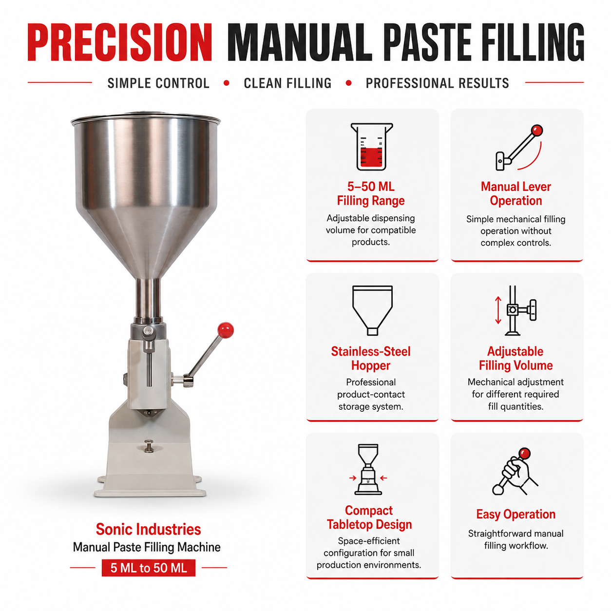 Manual Paste Filling Machine 5ML to 50ML by Sonic Industries - Image 4