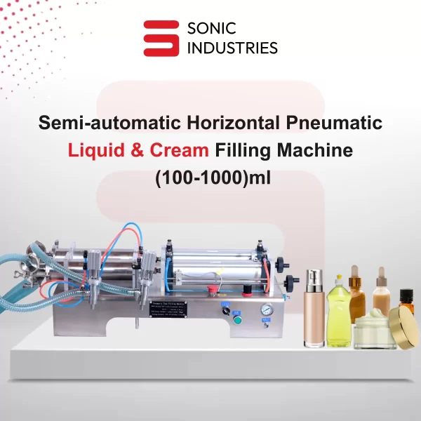 Sonic Industries 100 to 1000ML Double Nozzle Pneumatic Liquid Filling Machine – Dual Nozzle Semi-Automatic Filler