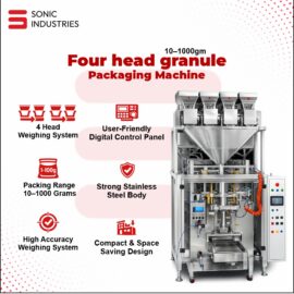 Automatic 10 to 1000 Grams 4 Head Granule Packaging Machine by Sonic Industries