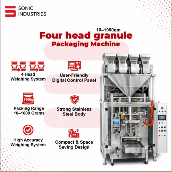 Automatic 10 to 1000 Grams 4 Head Granule Packaging Machine by Sonic Industries