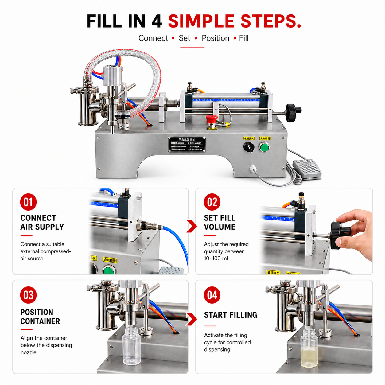 Pneumatic Liquid Filling Machine Single Head 10 to 100 ML by Sonic Industries - Image 5