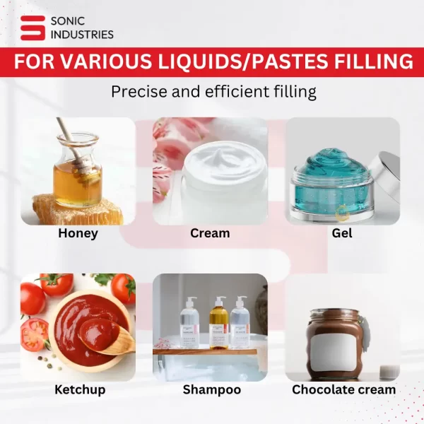 Sonic Industries 5 to 50ML Pneumatic Paste Filling Machine – Semi-Automatic Viscous Liquid Filler