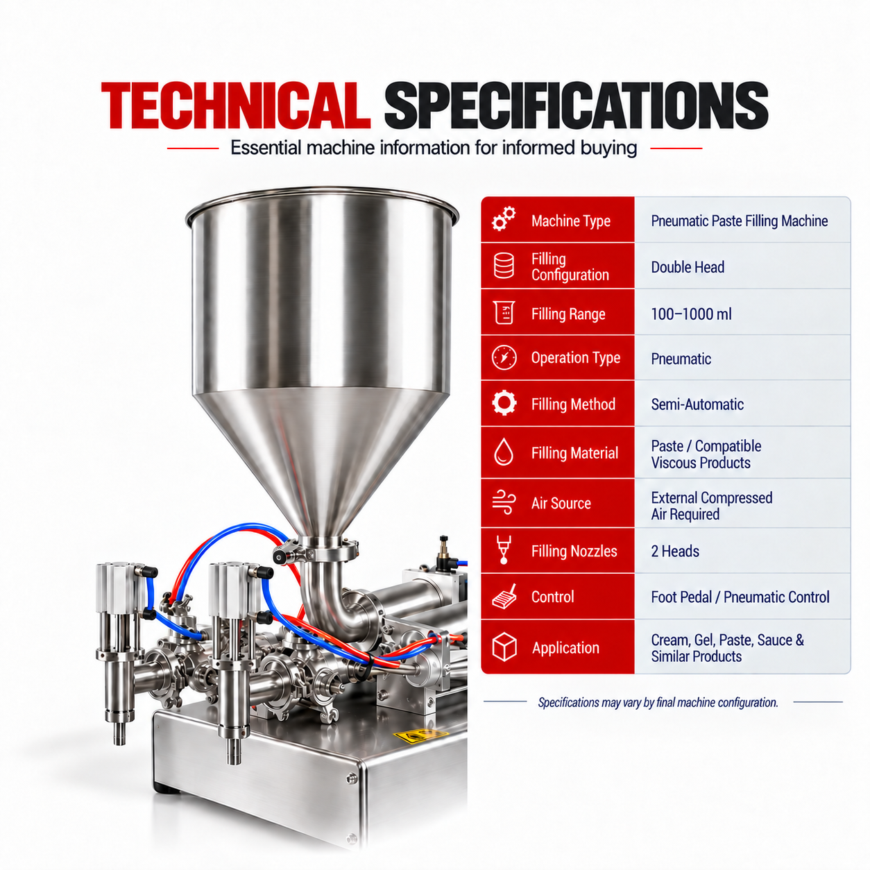 Pneumatic Paste Filling Machine Double Head 100ML to 1000 ML by Sonic Industries - Image 8
