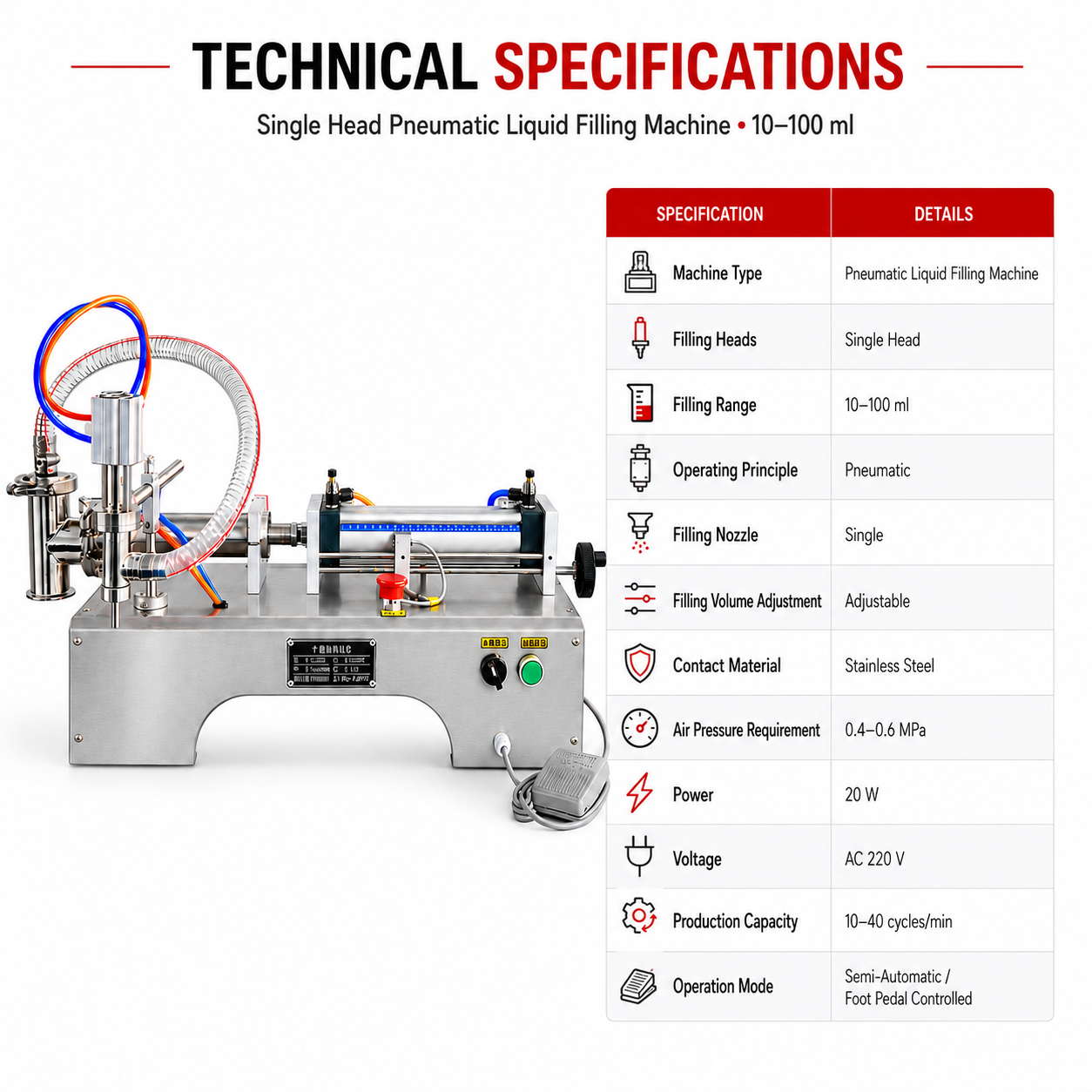 Pneumatic Liquid Filling Machine Single Head 10 to 100 ML by Sonic Industries - Image 9