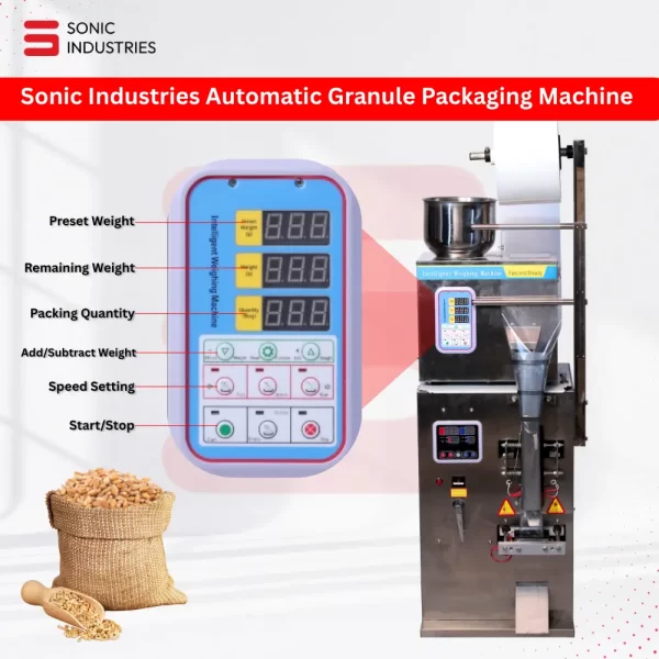 Sonic Industries Automatic Granule Packaging Machine | 10g to 100g High-Speed Filler & Sealer