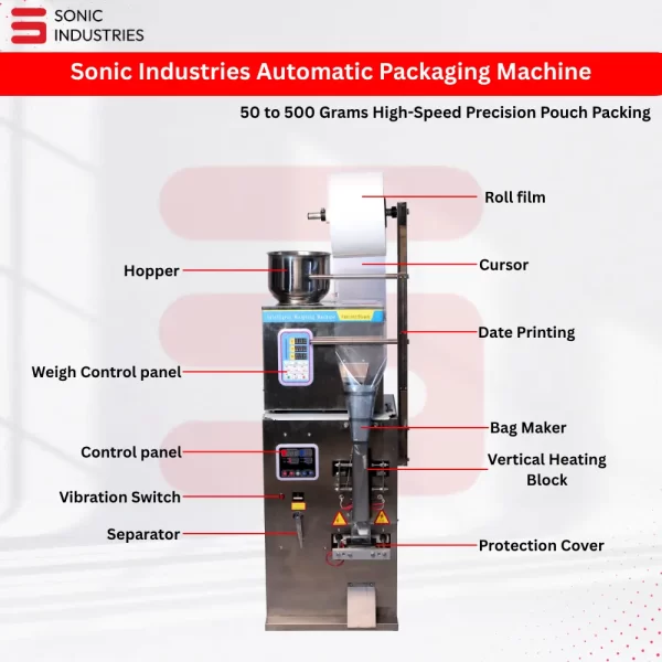 Sonic Industries Automatic Packaging Machine (50 to 500 Grams) – High-Speed Precision Pouch Packing