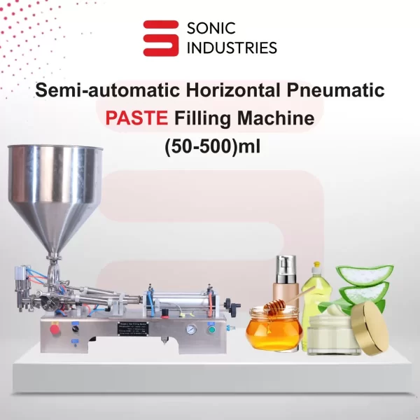Sonic Industries 50 to 500ML Double Nozzle Pneumatic Paste Filling Machine – High-Speed Dual Nozzle Viscous Filler