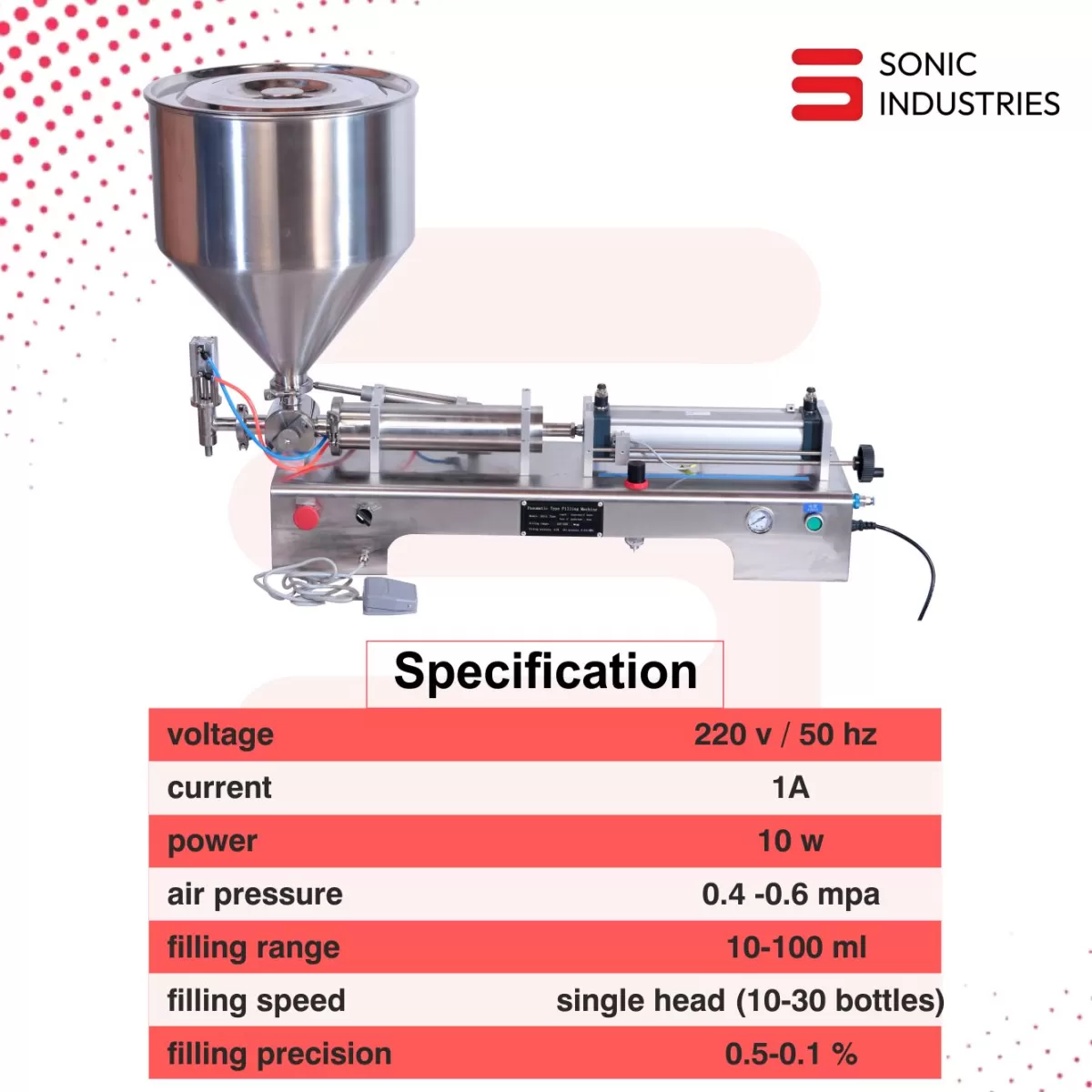 10 to 100ML Pneumatic Paste Filling Machine Single Head – Semi-Automatic Filler for Creams, Gels & Sauces