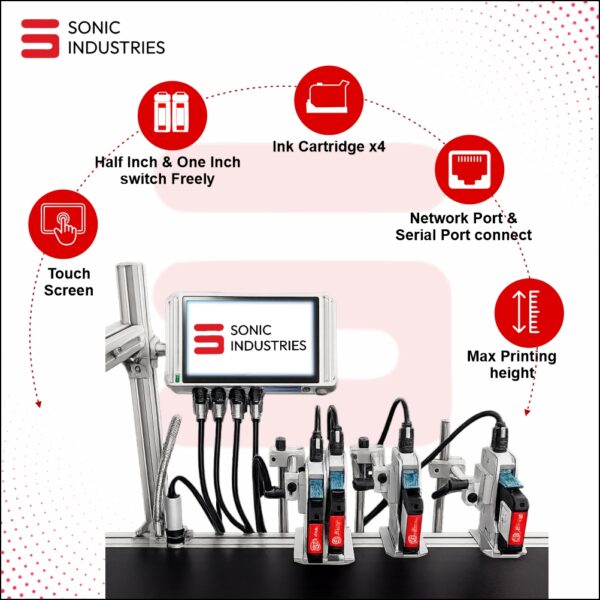 Sonic Industries 4 head / 4 Nozzle Automatic Batch Coding Machine