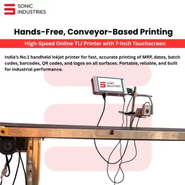 8 Inch Conveyor with 7 Inch Screen Printer by Sonic Industries | Automatic Batch Coding Machine