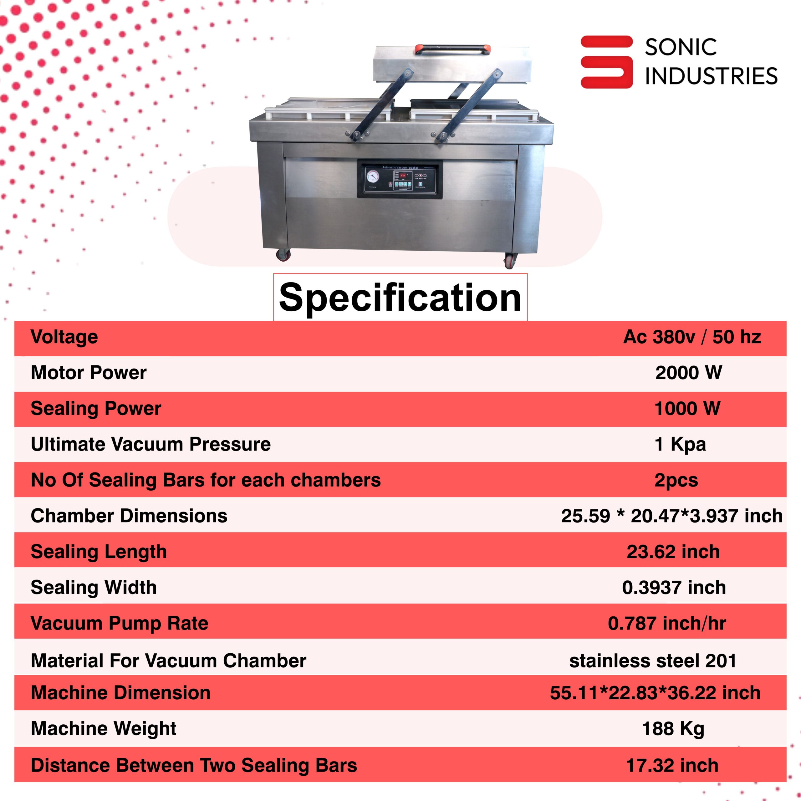 Sonic Industries DZ-600 Double Chamber Vacuum Sealing Machine