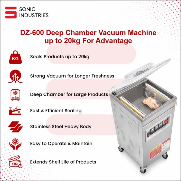 DEEP CHAMBER 600 CAN DO UP TO 20 KG VACUUM SEALING ALSO ALONG WITH BRICKS