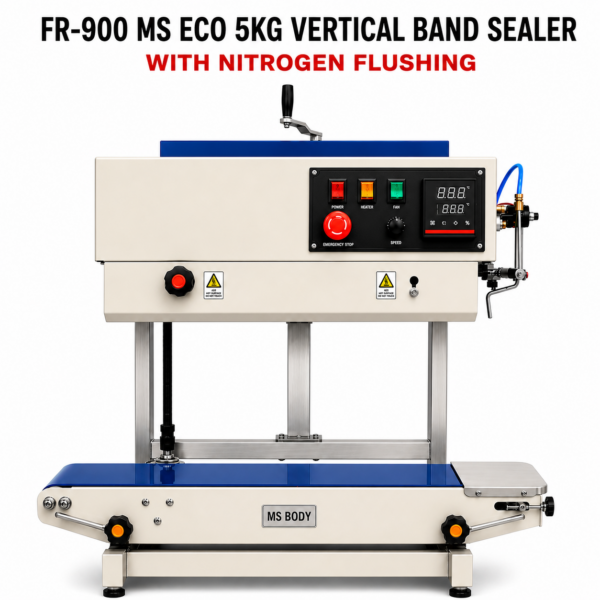 FR-900 Band Sealing Machine MS Eco 5Kg Vertical Band Sealer with Nitrogen Flushing System by Sonic Industries