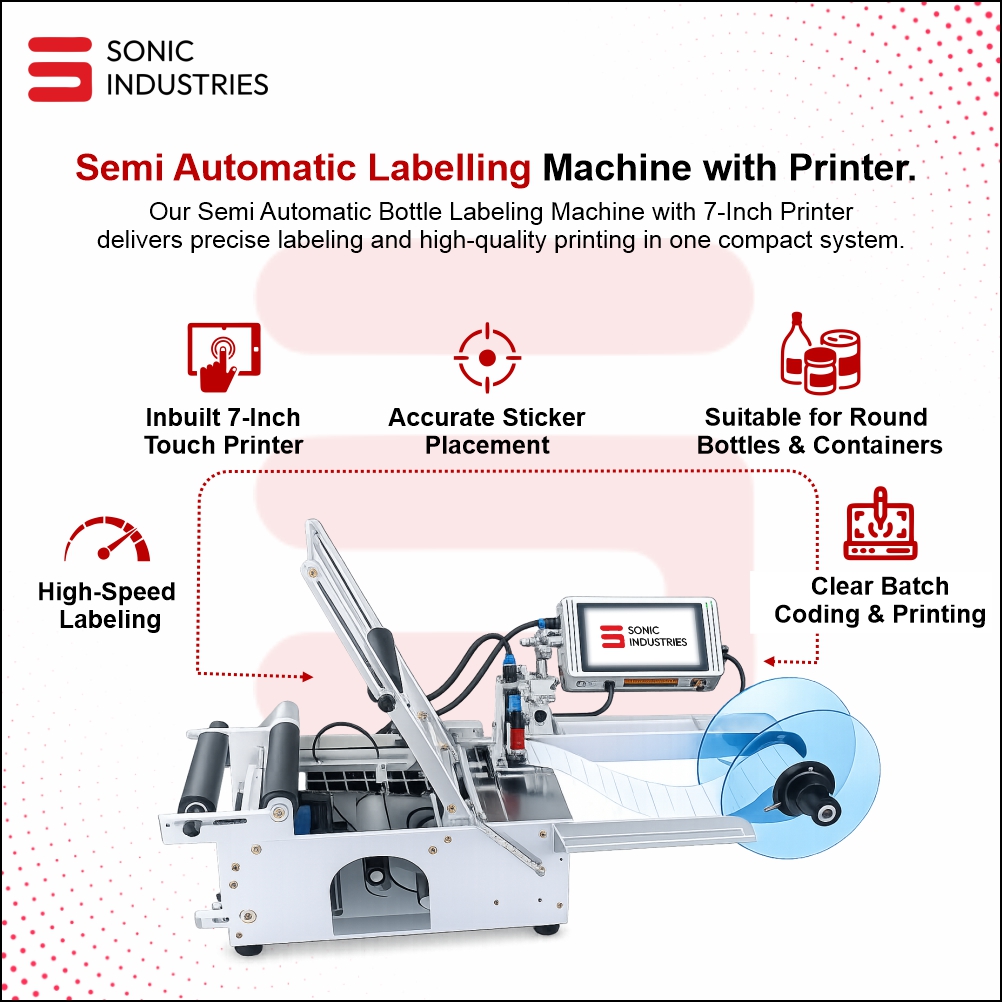 Semi Automatic Labelling Machine with 7 Inch Printer by Sonic Industries - Image 3