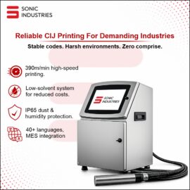 CIJ Printer by Sonic Industries | Continuous Inkjet Printer for Industrial Batch Coding
