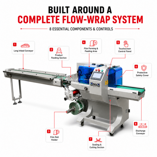 Sonic Industries 650MM Bottom Roll Horizontal Flow Wrap Machine